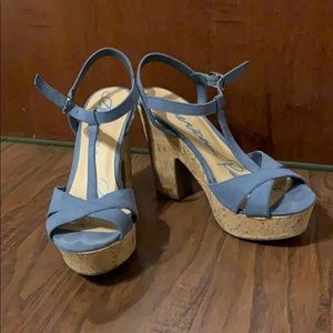 Baby blue and cork heels